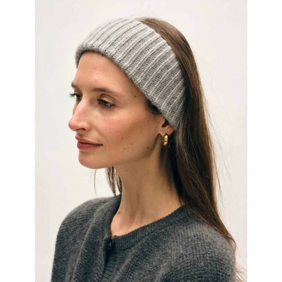 NEW WHITE + WARREN women\'s cashmere ribbed headband in heather grey